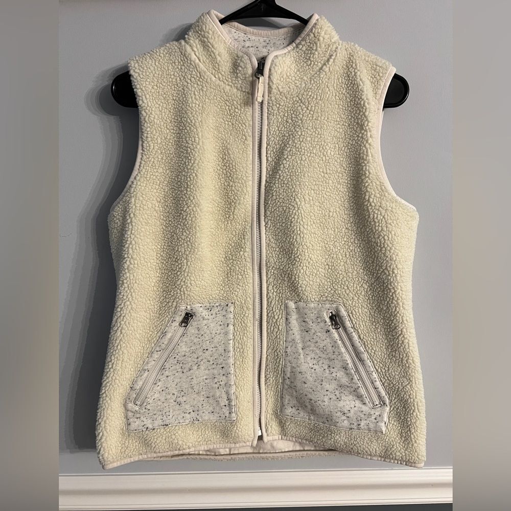 Talbots Sherpa Zip Front Vest Women’s Medium Petite Ivory Cream